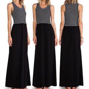 SPLENDID ANTHROPOLOGIE Tiered Maxi Dress Black White Striped Mixed Media Summer